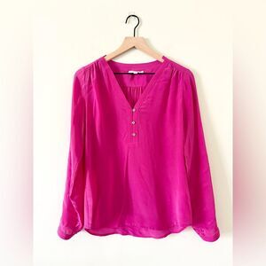 Banana Republic Long Sleeve Silk Blouse in Bright Pink - Size XS